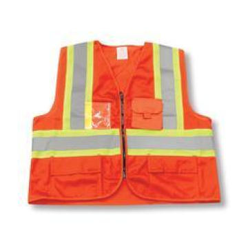 Zipper Front Polyester Orange Safety Vest